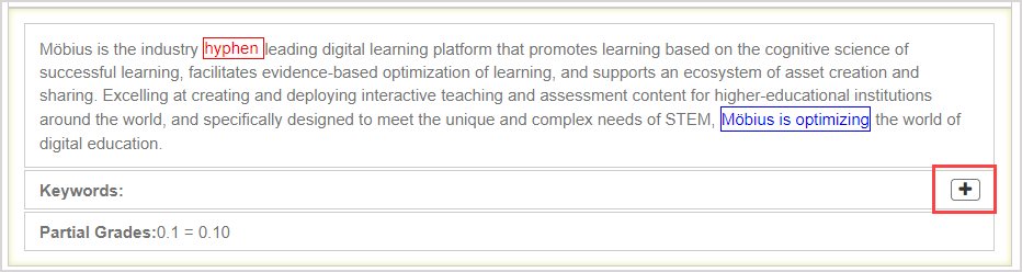 The add keyword button is highlighted beside the keywords.